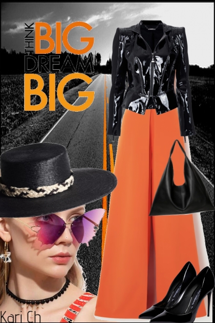 Oransje buksedress og sort jakke 7-3- Fashion set