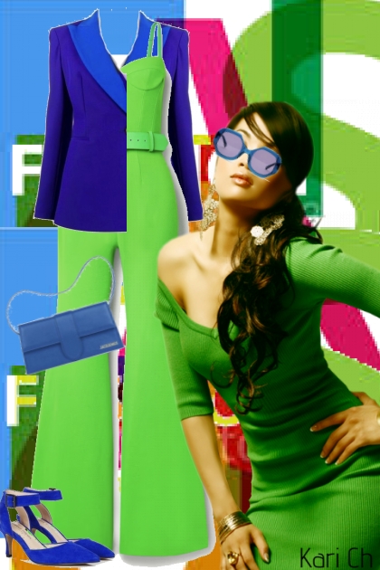 Grønn buksedress og blå jakke 7-3- Fashion set