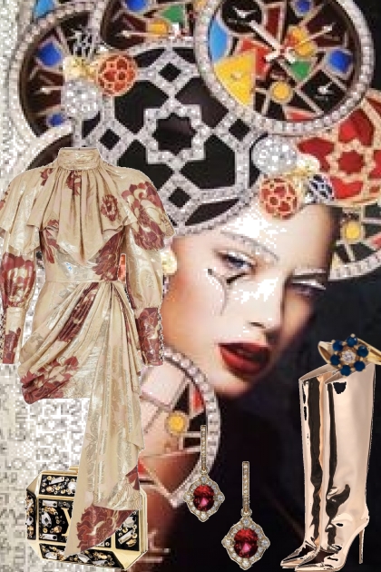 Metallic kjole med mønster 16- Modekombination