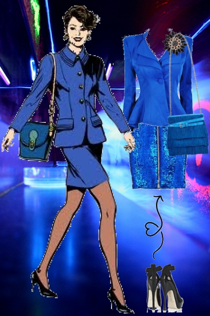 Blå jakke og skjørt 13-4- combinação de moda