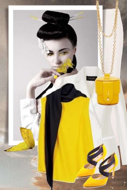 Hvit dress og gul topp 16-4- Модное сочетание