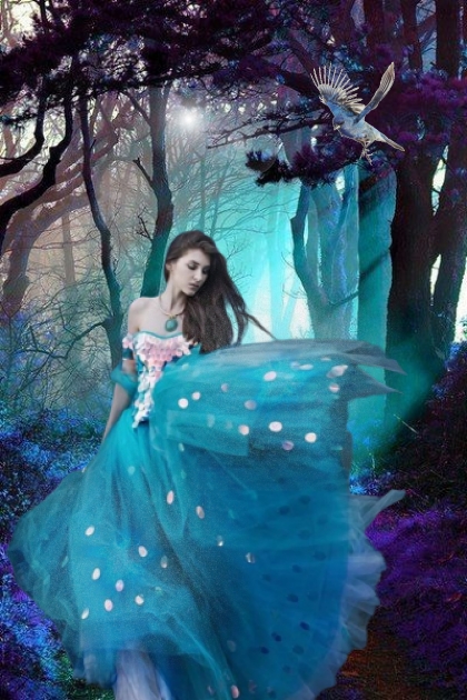 Blå kjole i skogen 26-4- Модное сочетание