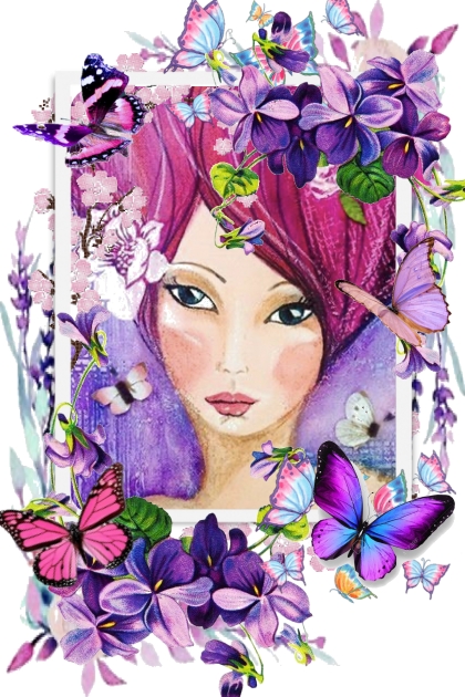 Jente med lilla blomster --- Fashion set