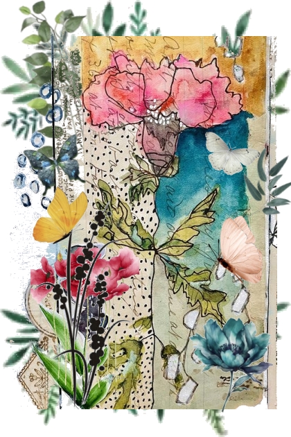 Bilde med blomster og sommerfugler...- combinação de moda
