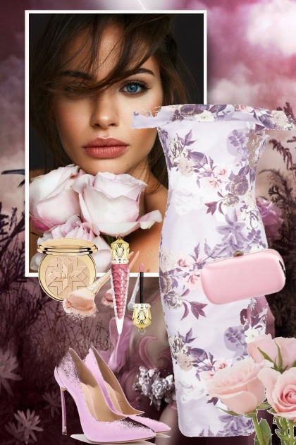 Kjole med lilla blomster 30-5- combinação de moda