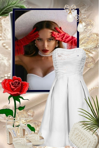 Hvit kjole og tilbehør med perler 6-6- Modna kombinacija