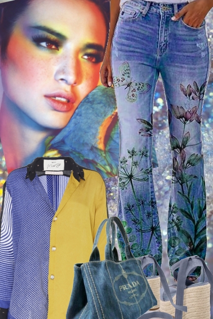 Mønstret jeans og skjorte 18-6- Modna kombinacija