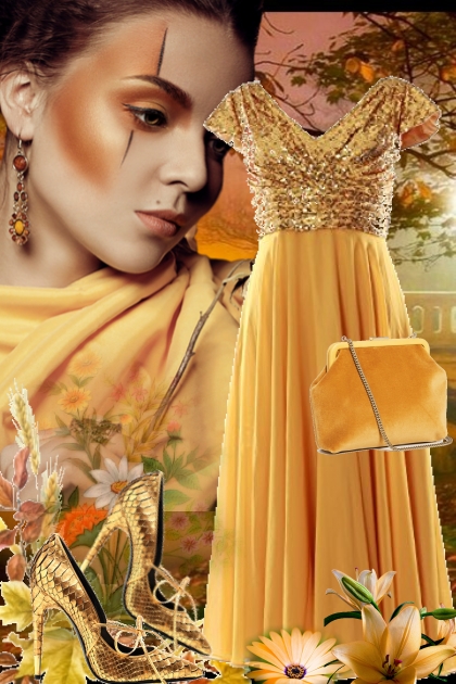 Gul kjole med gull 4-7