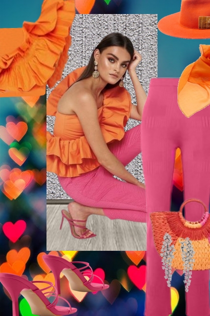 Oransje topp og rosa bukse 4-8- Combinazione di moda