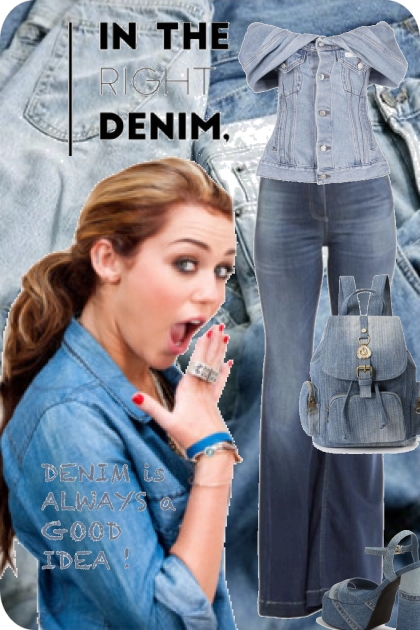 Jeans og topp i denim ---- Combinazione di moda