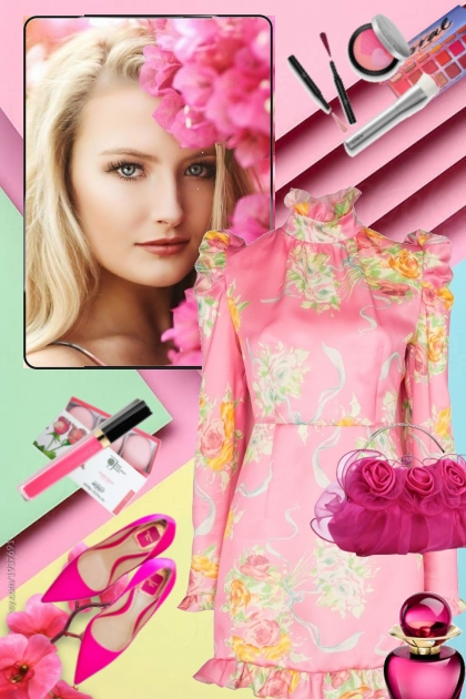 Rosa blomstret kjole 1-10- Fashion set