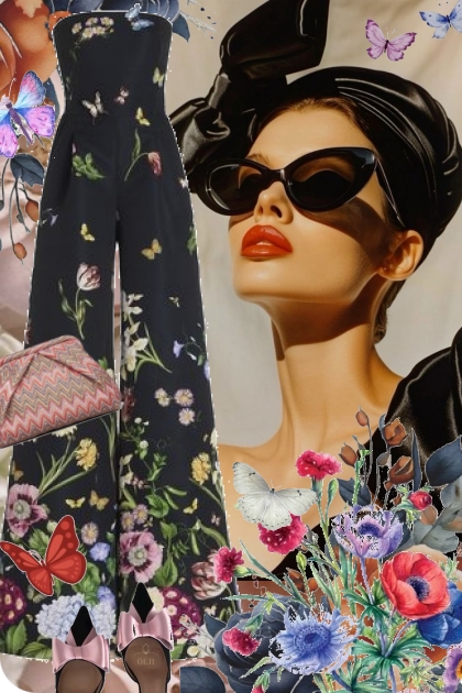 Sort jumpsuit med blomster 12
