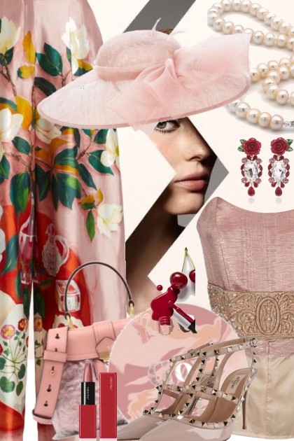 Mønstret bukse og rosa topp 21-5- コーディネート