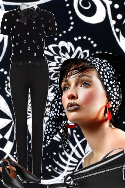 Sorte jeans og topp med prikker 16