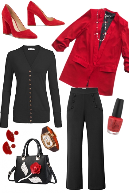 RED AND BLACK FALL WORK WEAR- combinação de moda