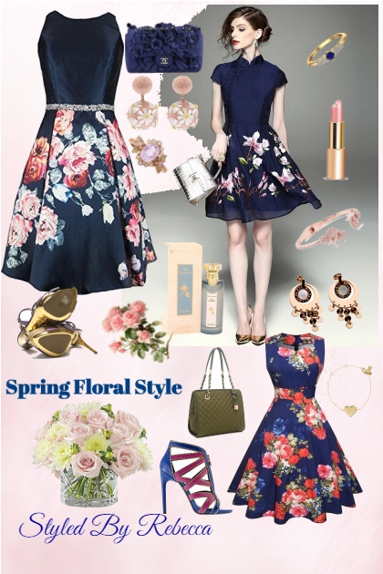 Spring Floral Style -Navy- Combinaciónde moda