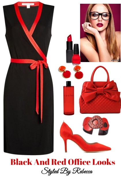 Black And Red Office Style- Combinaciónde moda
