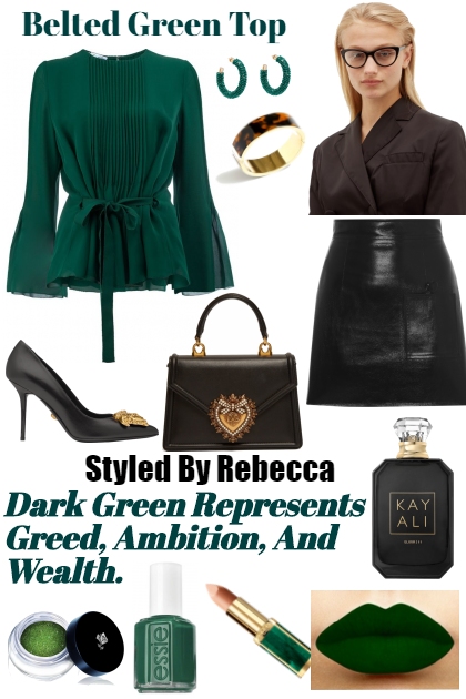 Dark green represents greed, ambition, and wealth,- combinação de moda