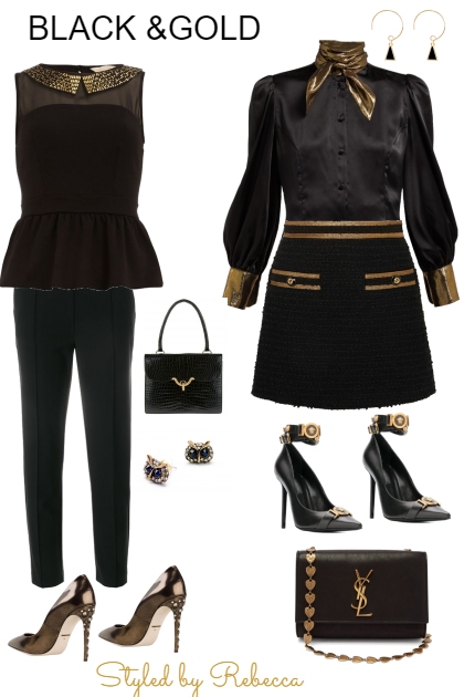 2 looks-black and gold- Combinazione di moda