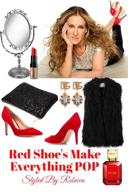 Red Shoes Make Everything POP- Combinazione di moda