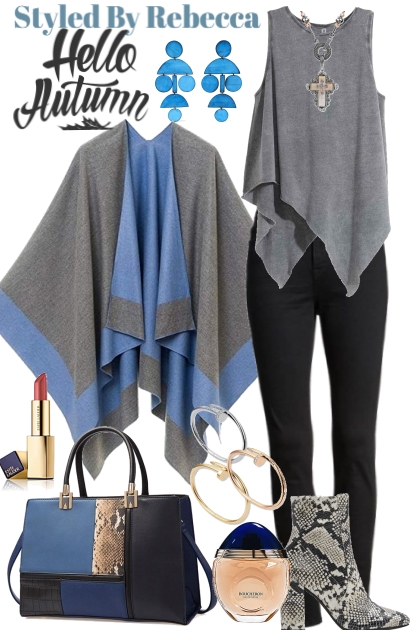 autumn cool poncho- Combinazione di moda