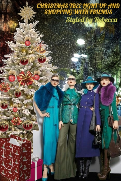 Christmas tree light up and shopping with friends- Модное сочетание