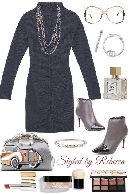 Black Grey Winter Dress- Fashion set