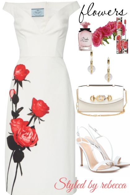 White flower dress for date night- Модное сочетание