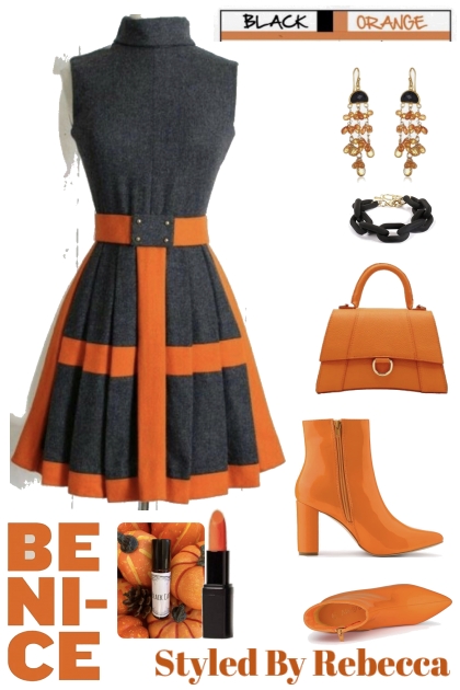 Black And Orange Date Dress- Fashion set