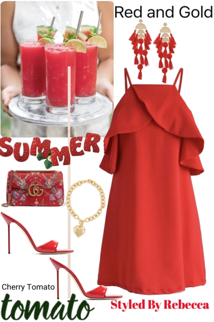 Red and Hints Of  Gold Summer Looks- combinação de moda