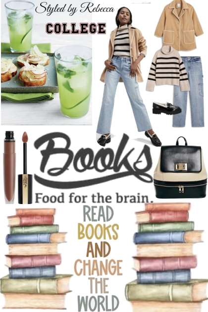 College Snacks,Style and Books- Fashion set