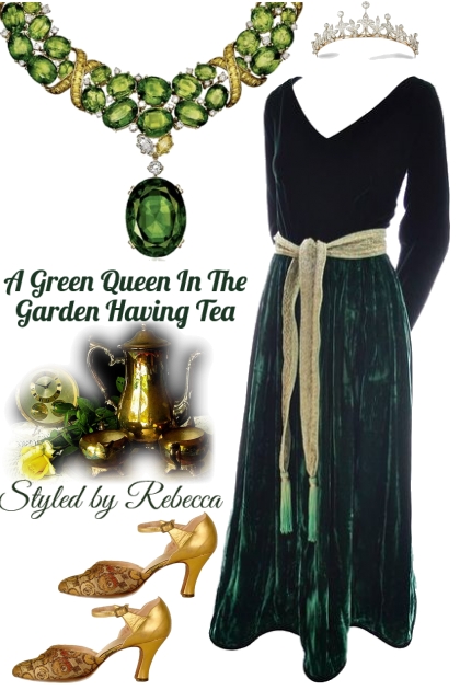  Green Queen In The Garden Having Tea- Модное сочетание