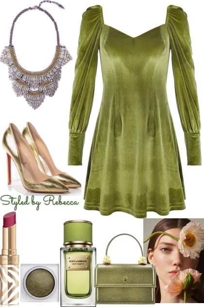 Green Palace Velvet Dress- Modna kombinacija