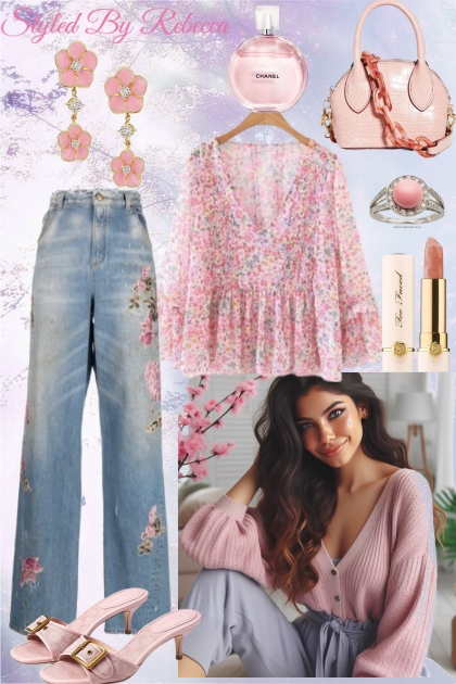 Pink Floral Spring Jeans