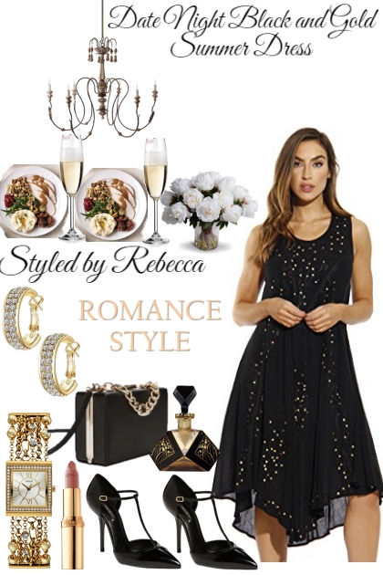 Date Night Dress in Black and Gold- Combinaciónde moda