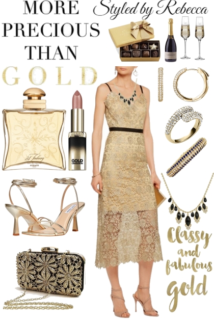 Gold Dinner Casual Lace Dress- Modna kombinacija