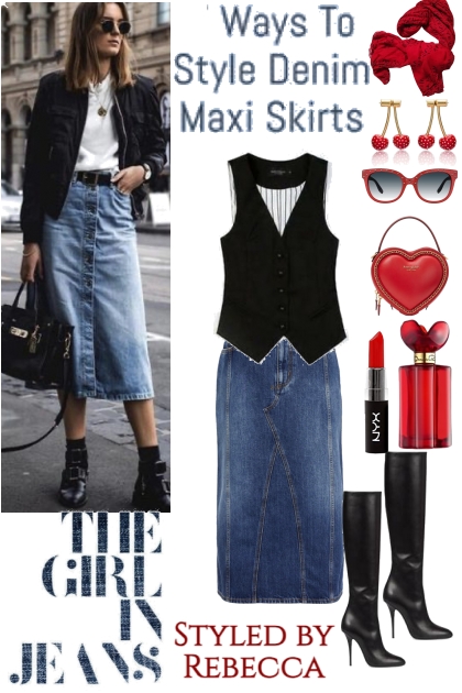 Denim Maxi Skirt Season- combinação de moda