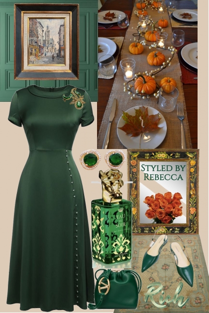 Rich Autumn Green Dinner Dress- Fashion set