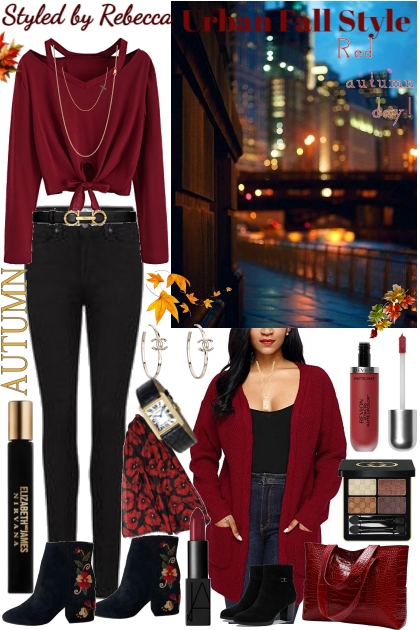 Red Autumn In The Urban City- Combinazione di moda