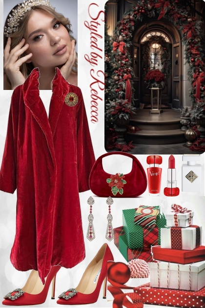 Red Cozy Coat For The Holiday- Modna kombinacija