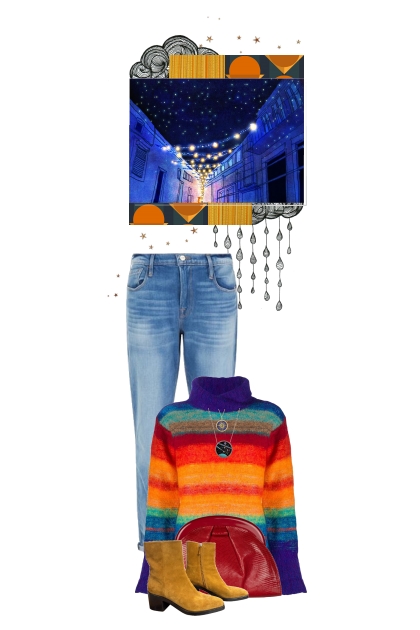 The colours of nightfall jumper in a stormy night
