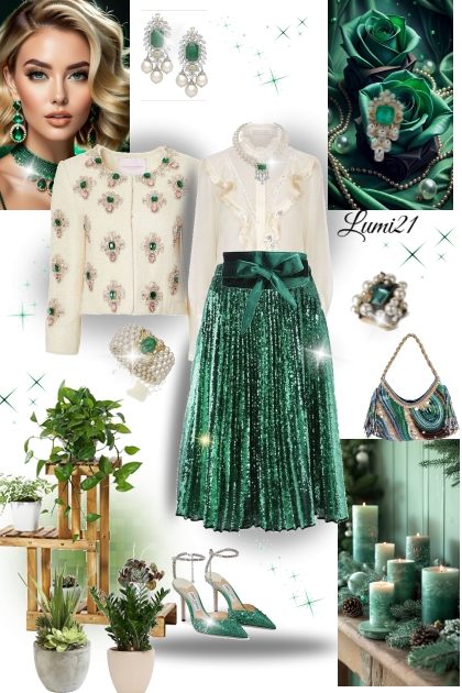 EMBELLISHED IN GREEN- Modna kombinacija