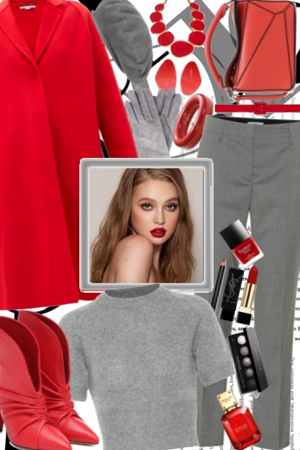 Red & Grey- combinação de moda