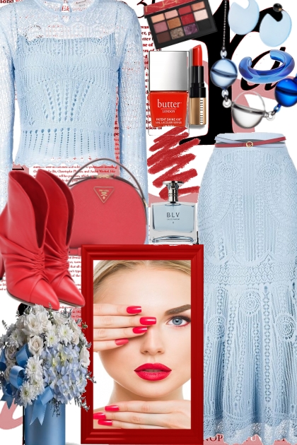 Red & Blue- combinação de moda