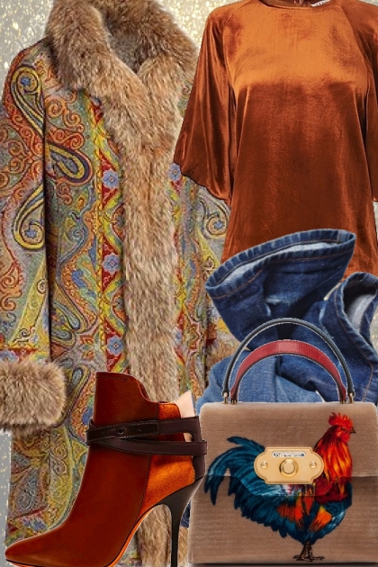 Casual Autumn - Etro coat and chicken bag- Модное сочетание
