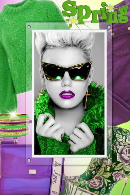 Green and Purple Spring- Fashion set
