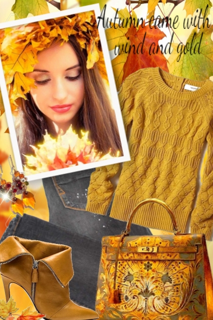 Autumn came with wind and gold- combinação de moda