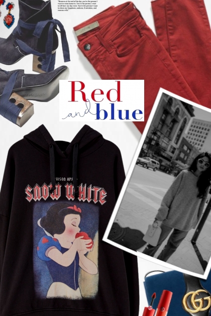 Red and blue- combinação de moda