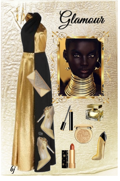 Black and Gold Jumpsuit- Modekombination