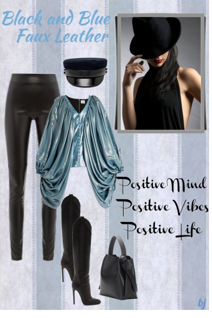Black and Blue Faux Leather- combinação de moda